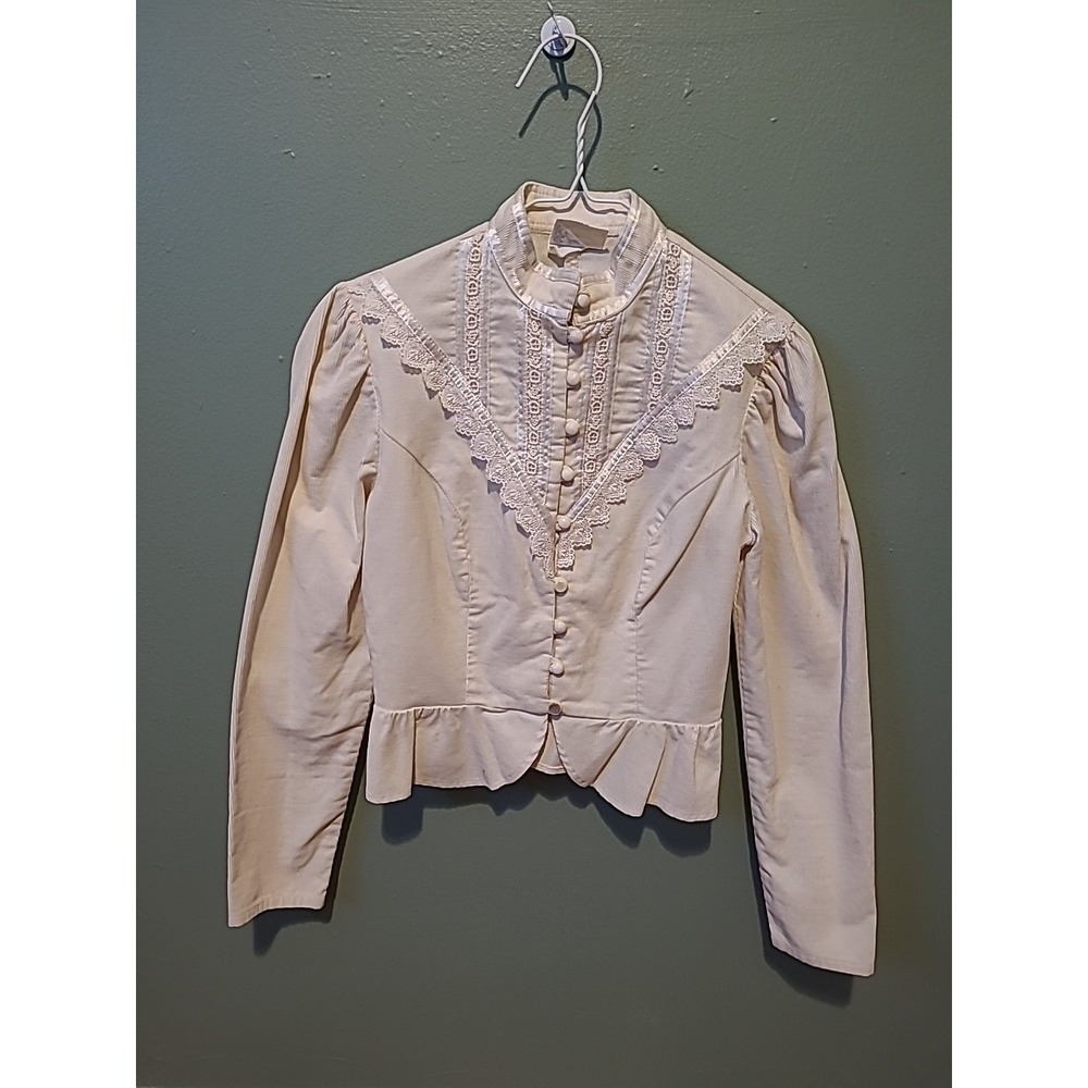 Vintage Gunne Sax Jessica's Gunnies Courduroy Blouse 1970s Ivory XS Button‎ Up